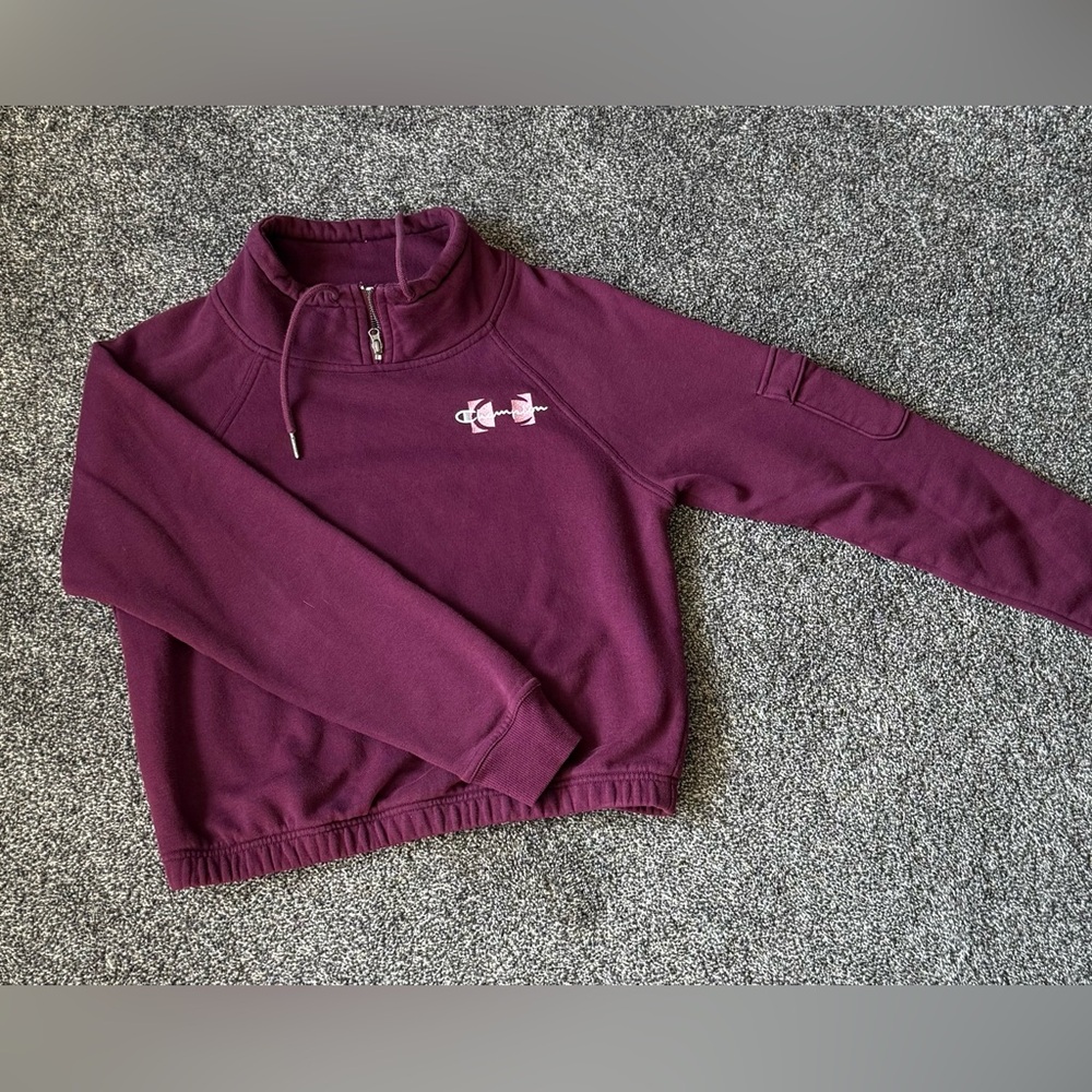 Champion Quarter Zip Pullover w/ Sleeve Pocket Burgundy Small